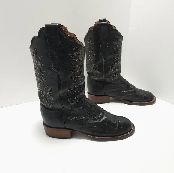Lucchese 2000 Womens Ostrich Cowboy Boots Size 8.5 B Black Exotic - Picture 4 of 11